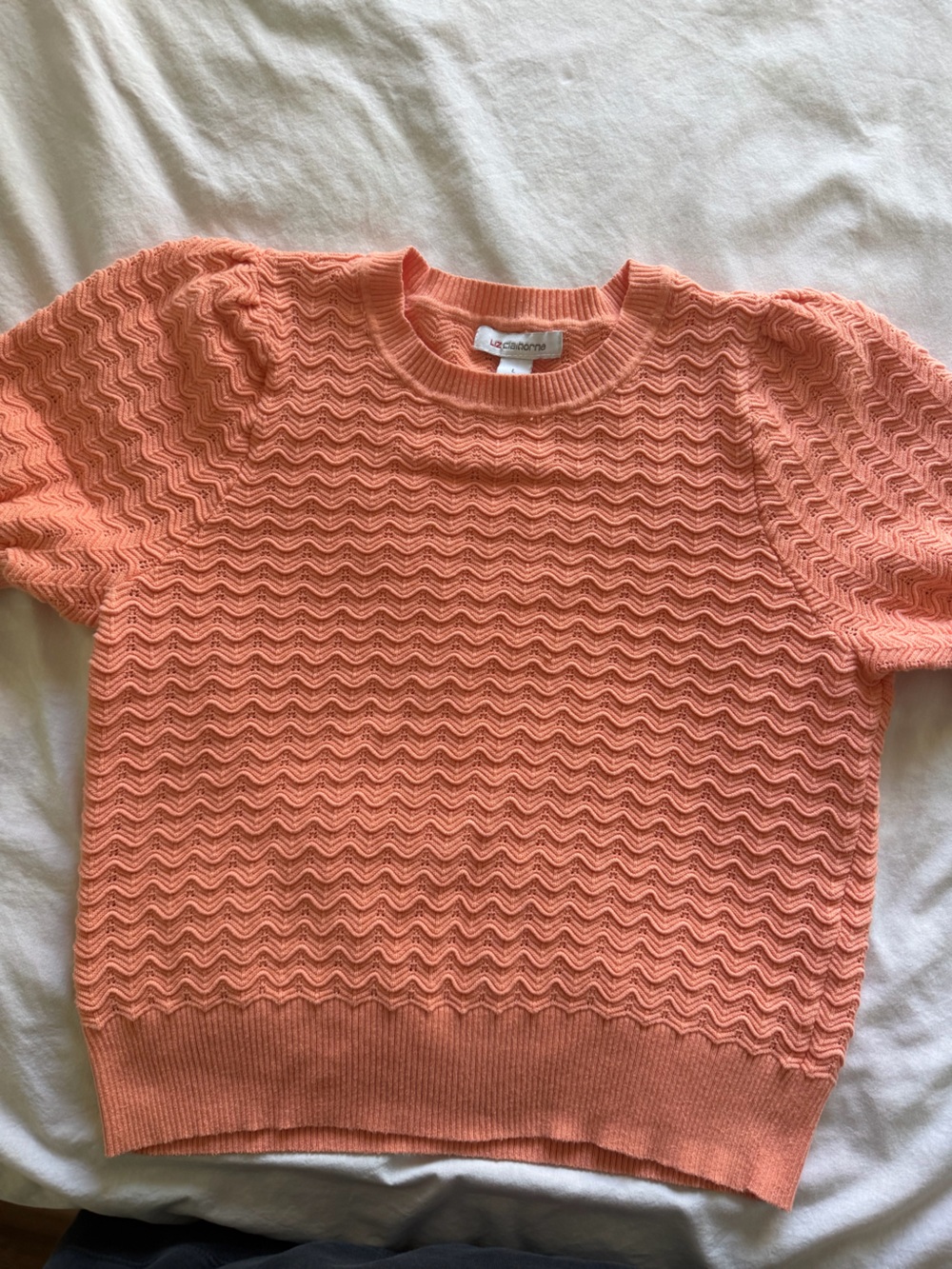 Liz Claiborne Coral Wave-Knit Short Sleeve Sweater
